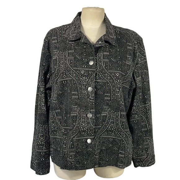 Chico's Jackets & Blazers - Vintage Chico’s Design Black White Pattern Stretch Jean Style Jacket Sz 3/XL